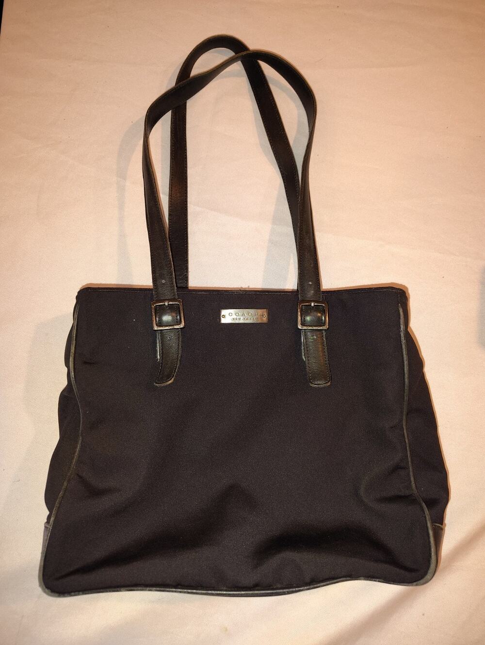 Vintage Coach Neo Fabric Leather Trim Shoulder Bag Purse Black